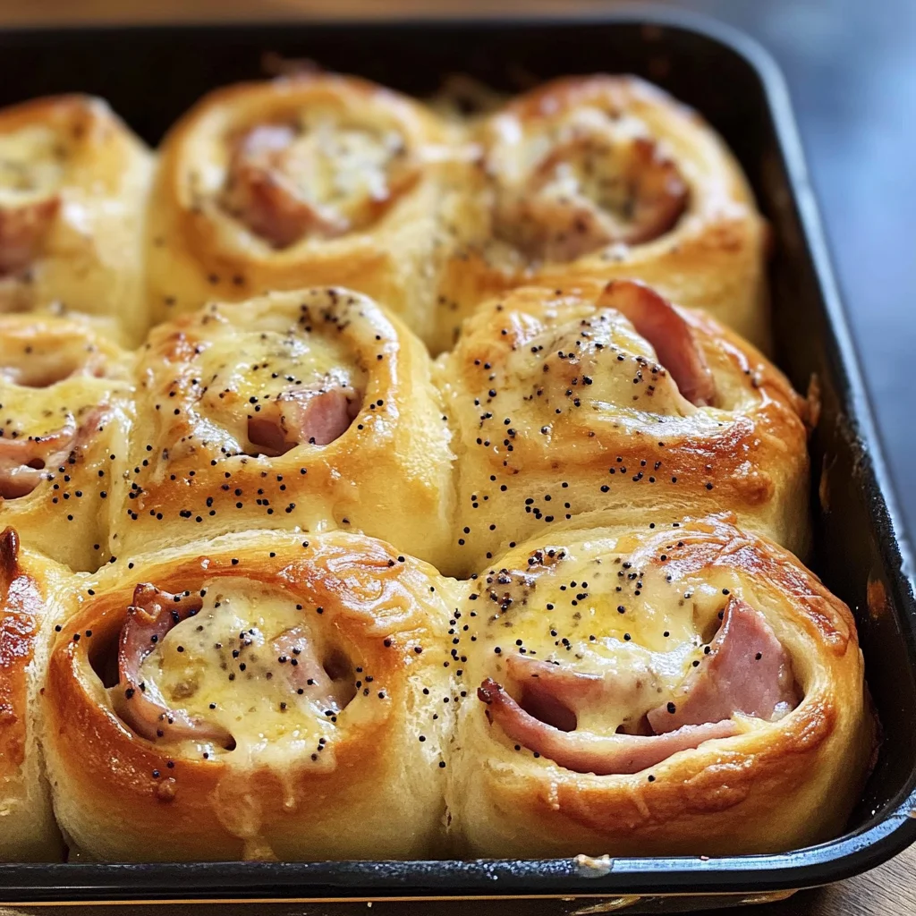 Baked Ham and Cheese Rolls with Honey Mustard Sauce