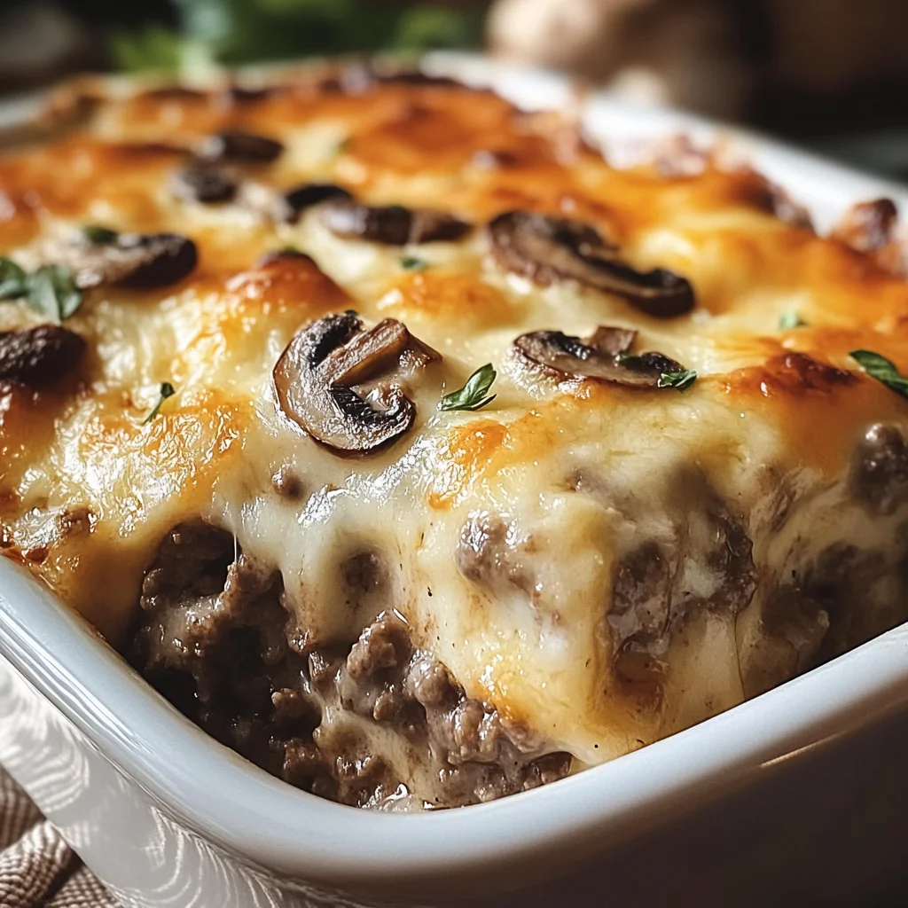 Mushroom and Swiss Burger Casserole: Comfort in Every Bite
