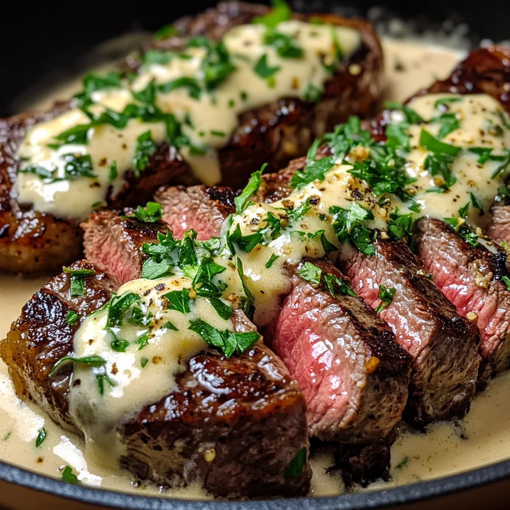 Garlic Butter Steak With Parmesan Cream Sauce