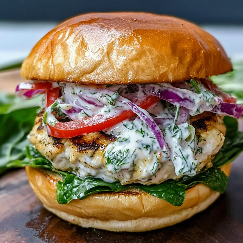 Greek Chicken Burgers with Tzatziki Slaw