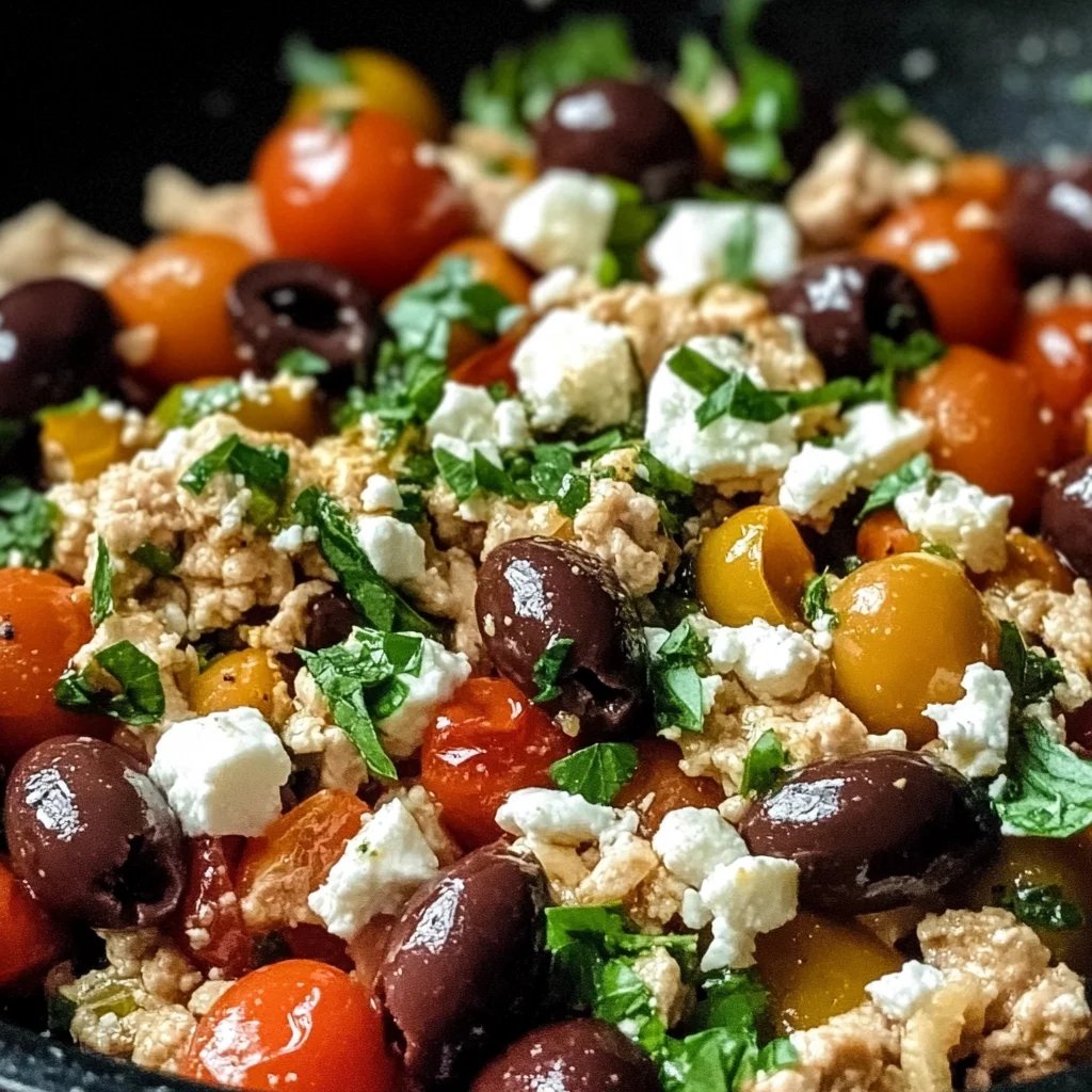 Mediterranean Keto Ground Chicken Skillet with Olives and Feta